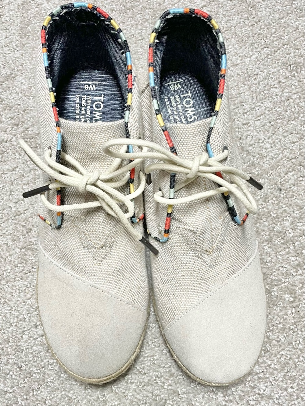 Toms Beige Canvas Lace-Up Shoes with Multicolor Trim